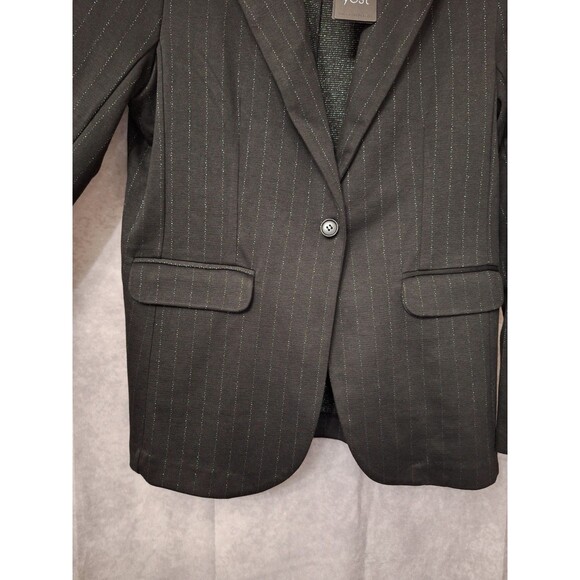 NWT Pinstriped Knit Blazer Women's Sz 8 One Button Black Pockets Career Classic - Picture 6 of 15